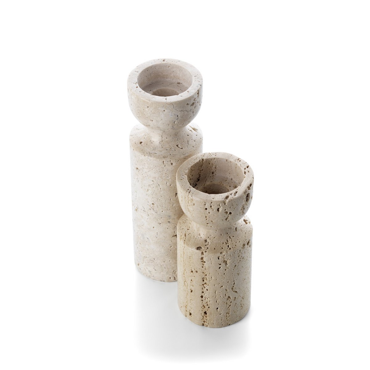Natural Travertine Hourglass Candle Holder – Beige Medium Tabletop
