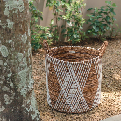 Banana Fiber Storage Basket – Handwoven Laundry or Plant Basket