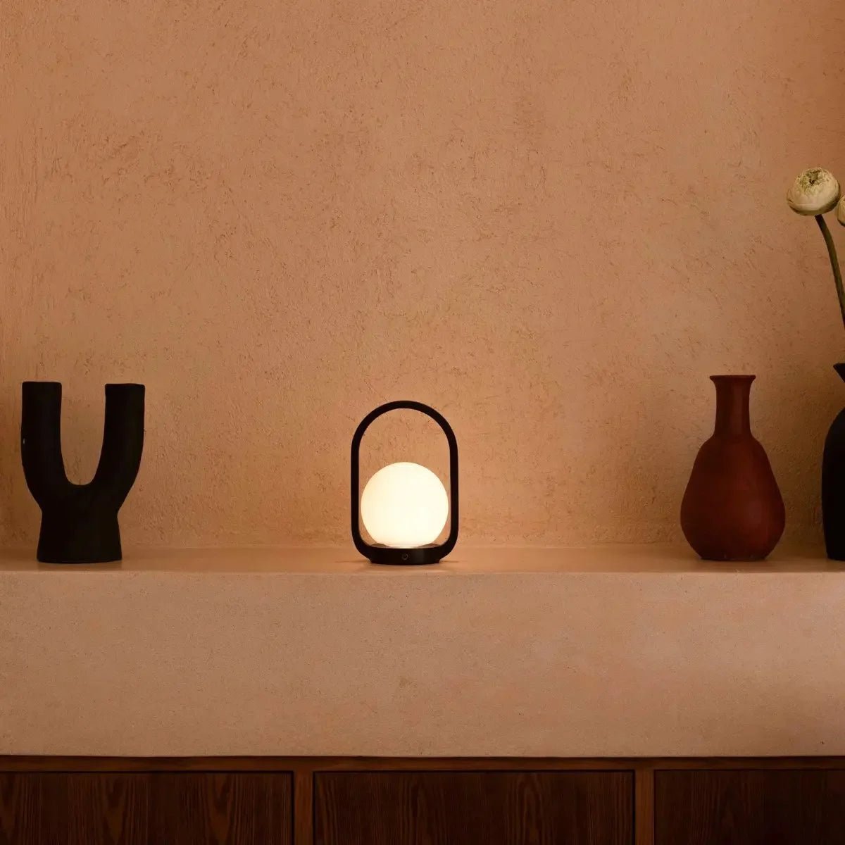 Skye Dark Brown Wooden Cordless Lamp | Rechargeable, Dimmable & 3 Light Modes
