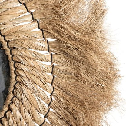 Rattan Wall Mirror - Natural Feathered Grass Fringe - 90cm