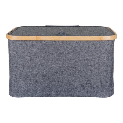 Bamboo Storage Basket - Dark Grey Polyester Box with Lid, 30x45x25 cm