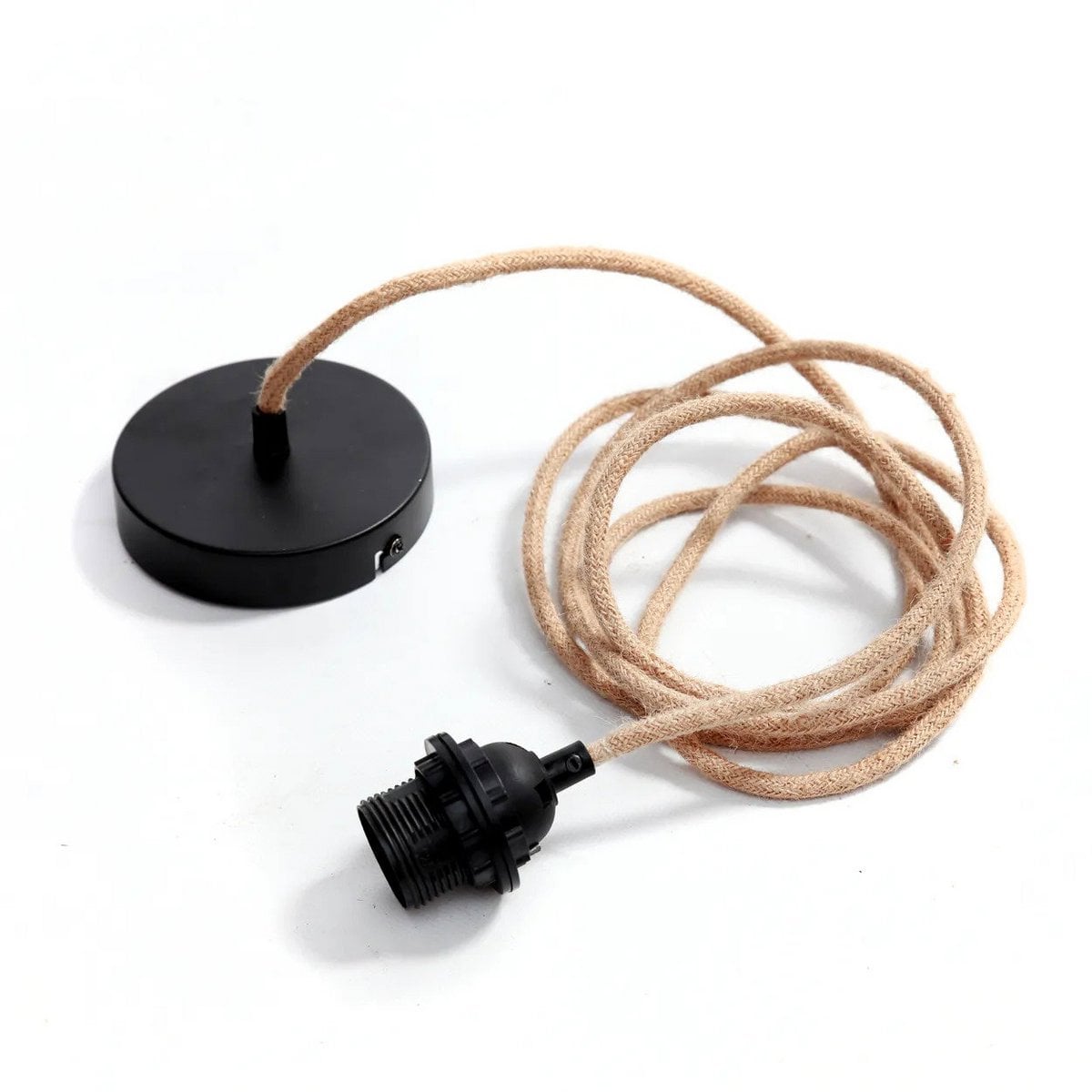 Black Ceiling Light Fitting - Natural Cotton Cord & Adjustable Drop