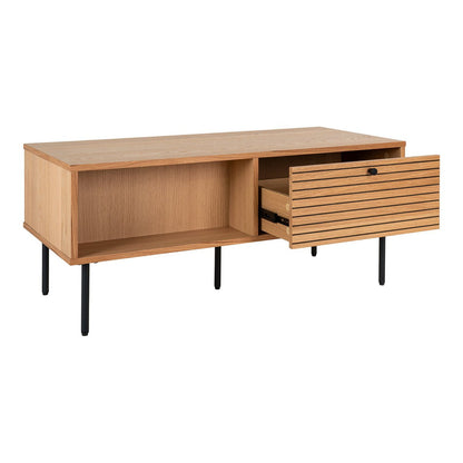 Kyoto Coffee Table - Coffee Table, oak veneer, black metal legs, 2 drawers, 50x100x45 cm