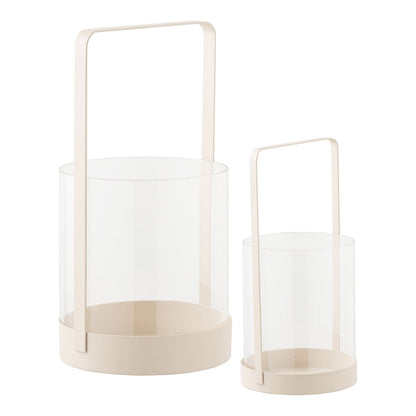 Hurricane candle holder, glass/metal, beige, set of 2