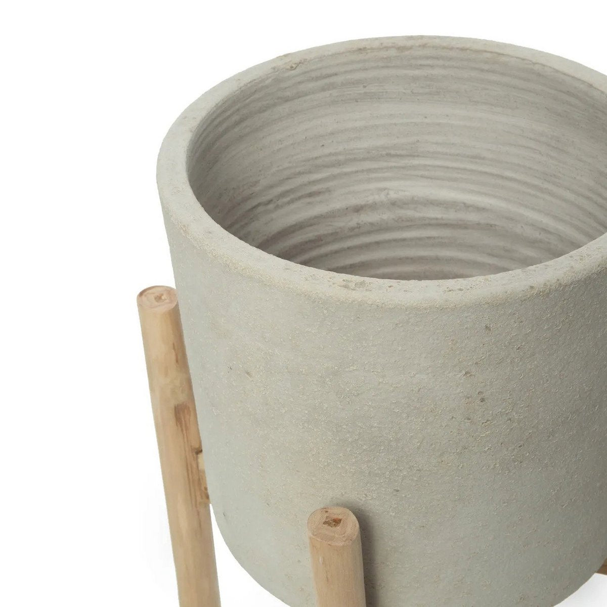 Terracotta Planter with Teak – Concrete Natural Low Planter, Small