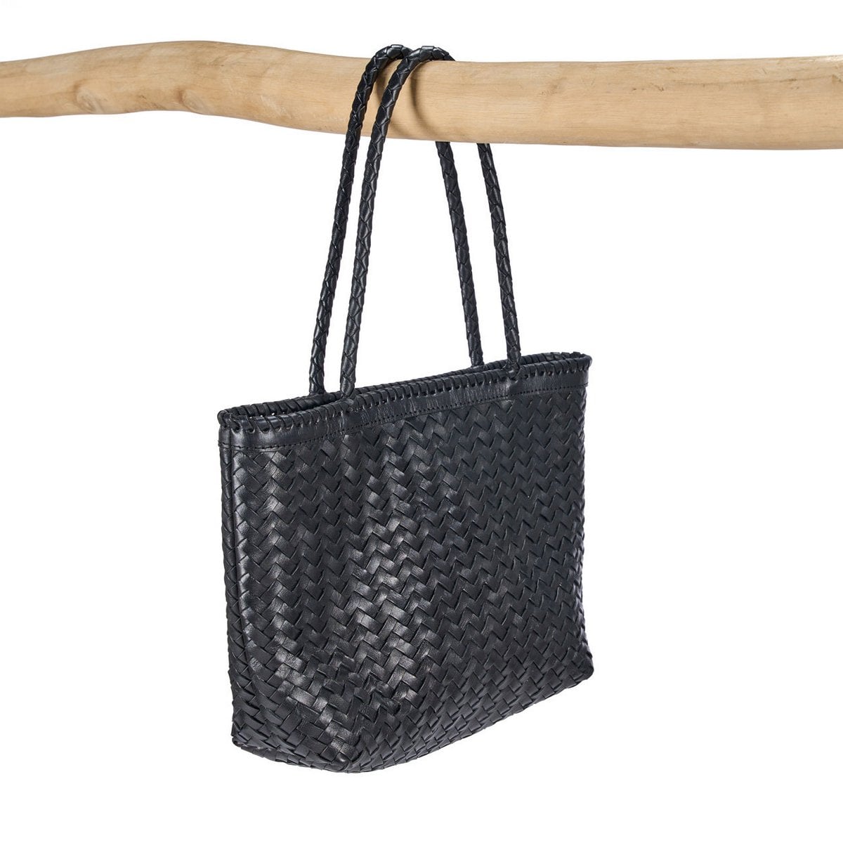 Leather Shopper Bag - Black Everyday Tote for Work & Weekend
