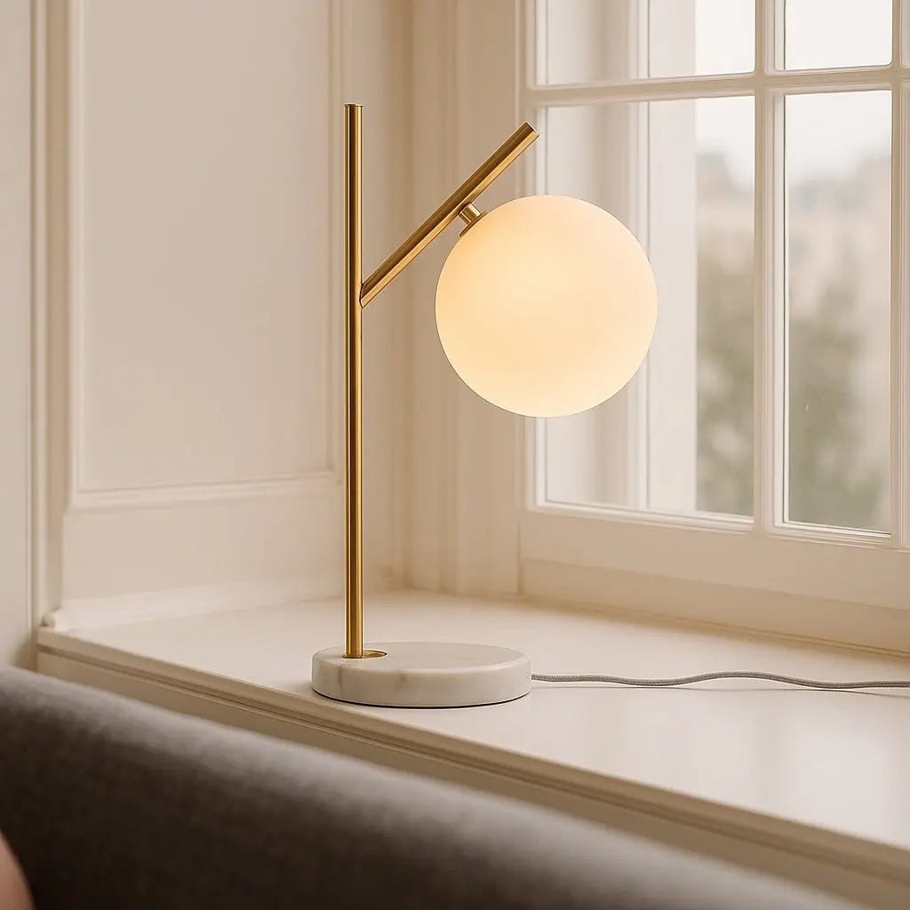 Marble Table Lamp with Frosted Glass – Modern Bedside Lamp