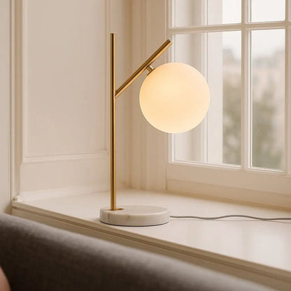 Marble Table Lamp with Frosted Glass – Modern Bedside Lamp