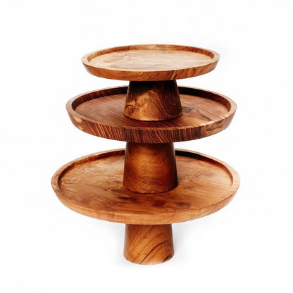 Teak Root Cake Dish - Rustic Wooden Stand