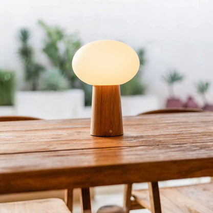 Max Light Brown Wooden Cordless Table Lamp | Rechargeable, Glass & Sustainable Design