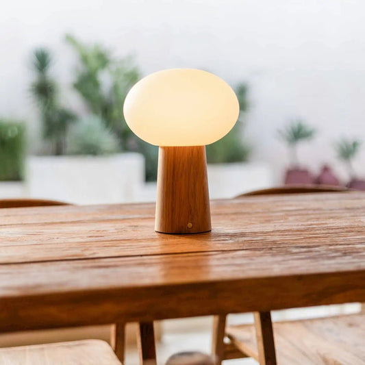 Max Light Brown Wooden Cordless Table Lamp | Rechargeable, Glass & Sustainable Design
