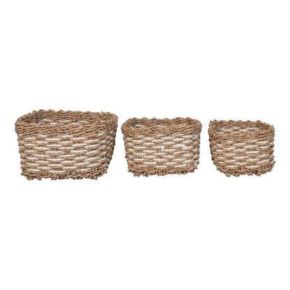 Pala Basket - Basket, seagrass/paper, natural/white, set of 3