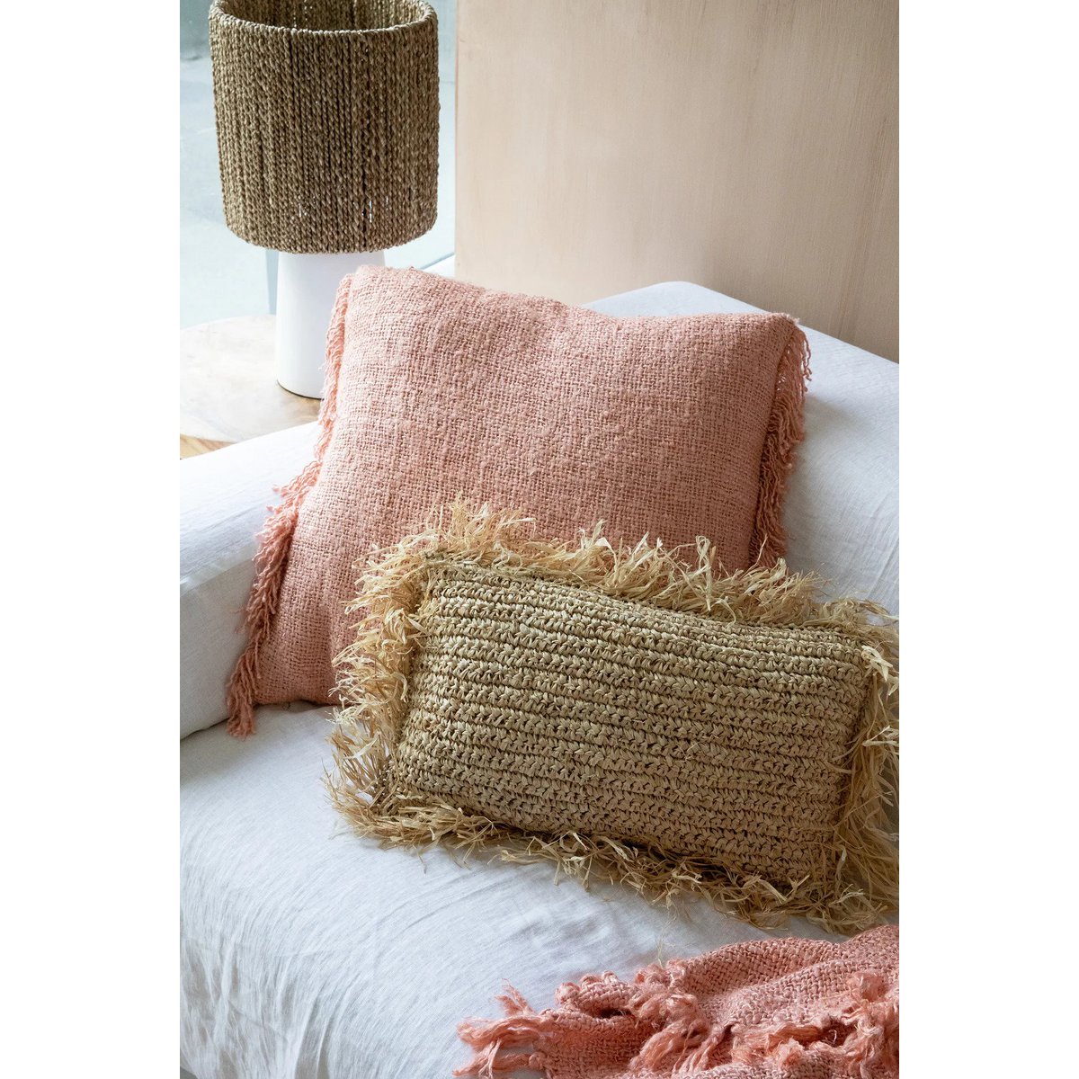 Cotton Cushion Cover - Salmon Pink Boho Style, 60x60