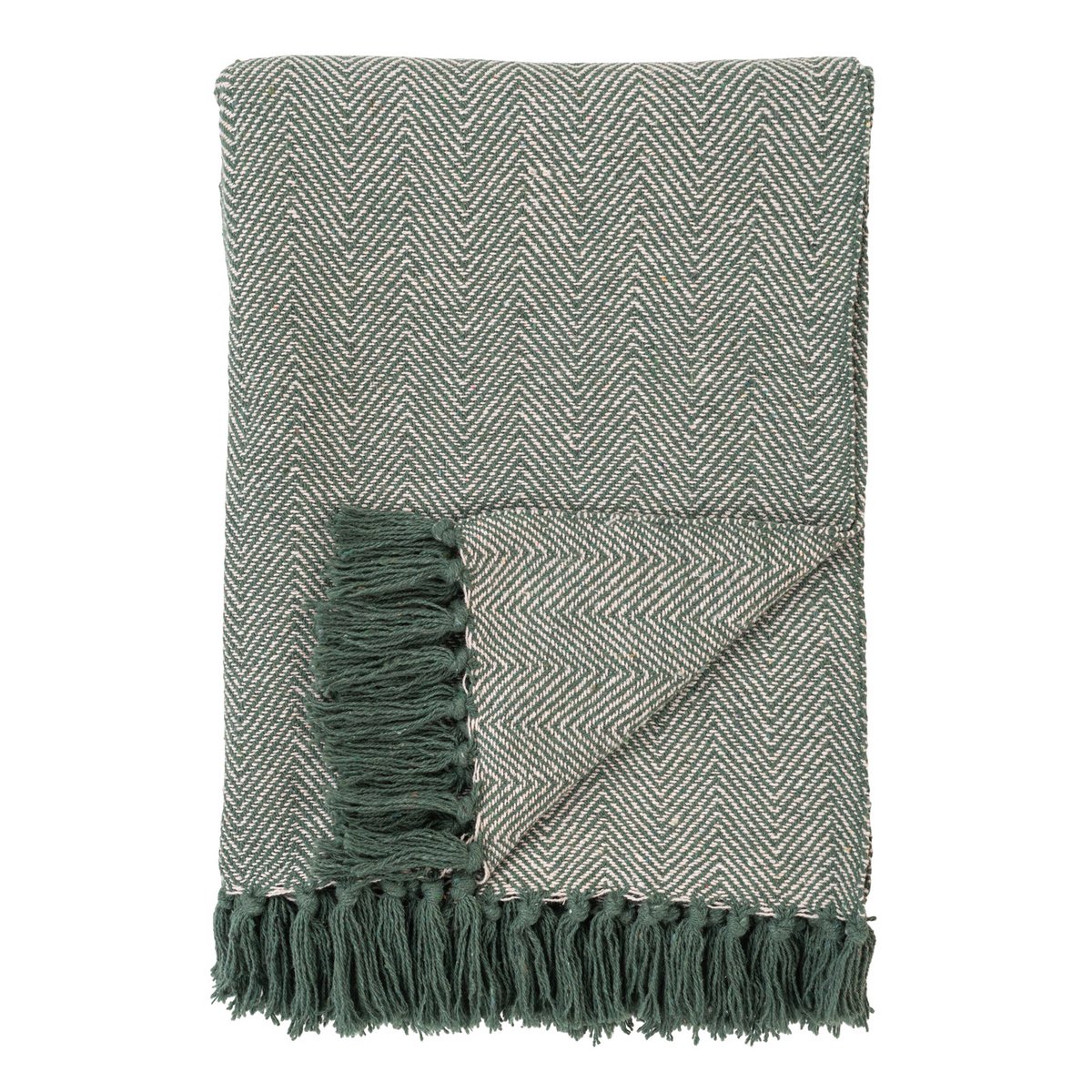Recycled Cotton Plaid Throw – Green and White Scandinavian Style, 130x160cm