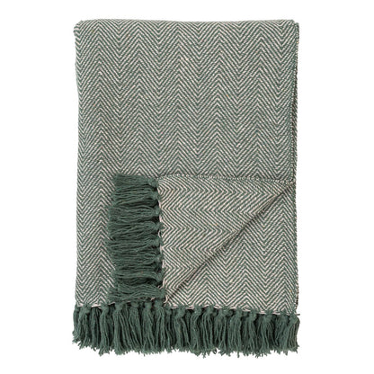 Recycled Cotton Plaid Throw – Green and White Scandinavian Style, 130x160cm