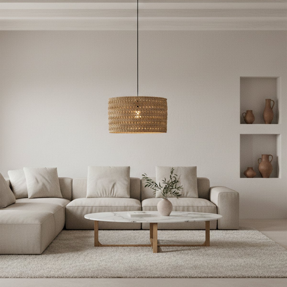Seagrass Hanging Lamp - Natural Woven Pendant Light, Large
