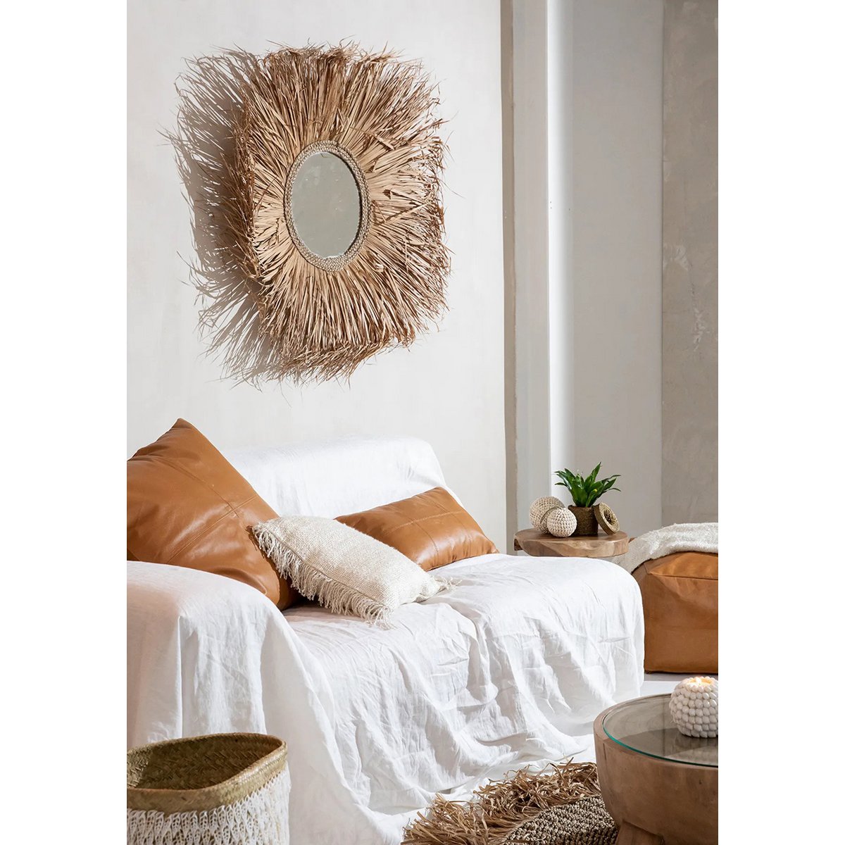 The Six Panel Leather Cushion Cover - Camel - 30x50