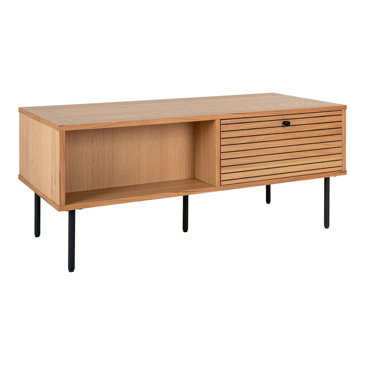 Kyoto Coffee Table - Coffee Table, oak veneer, black metal legs, 2 drawers, 50x100x45 cm