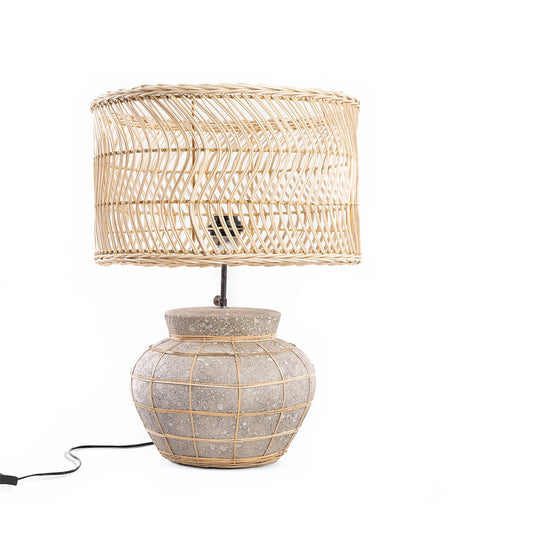 Concrete Table Lamp - Rattan Shade, Natural Finish