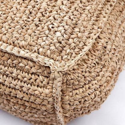 Raffia Pouf Beanbag - Hand Knitted Ottoman, Natural Fiber, Java