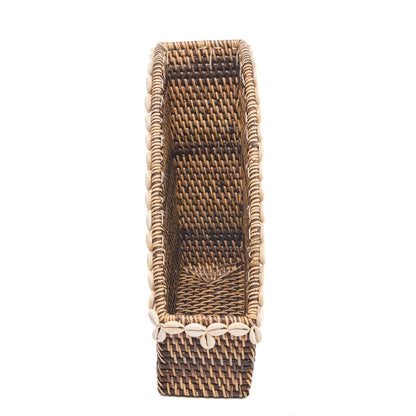 Rattan Desktop Organizer - Natural Brown Shell Edge Design