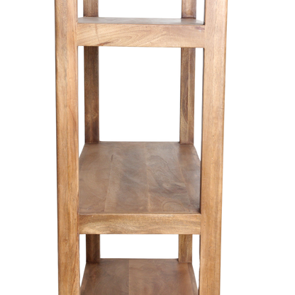 Mango Wood Bookcase - 5-Shelf Bullnose Rack for Home Storage