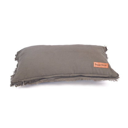 Linen Cushion Covers Textured Smoky Vibe Fringed 30x50 Home Grey