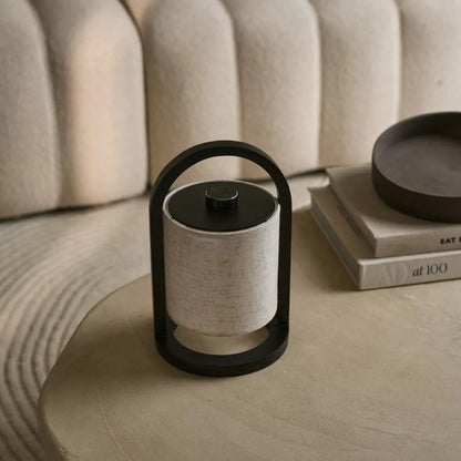 Black Wood Rechargeable Table Lamp | Linen Shade & 100-Hour Battery