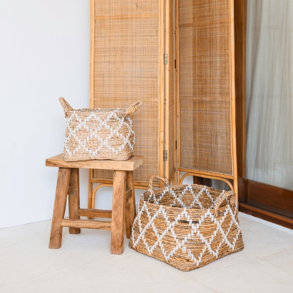 Banana Fiber Woven Storage Basket – Boho Square Shelf Basket, 2 Sizes