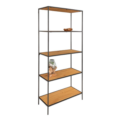 Oak Look Wall Shelf - Modern Steel Frame Bookshelf, 80x36x170cm