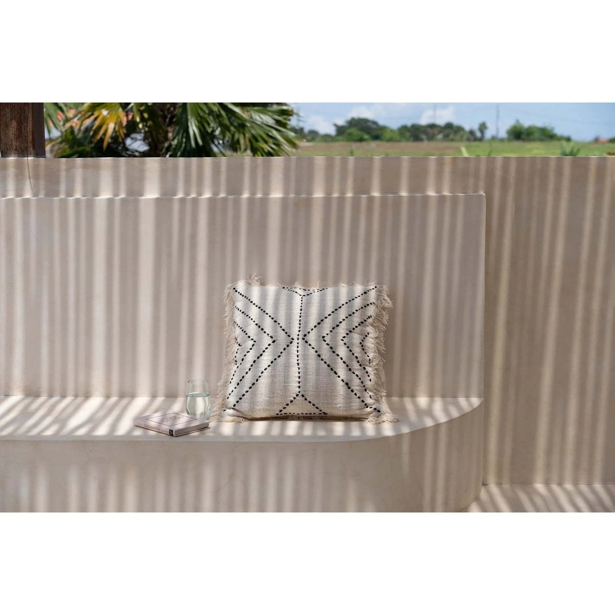 Raffia Cushion Cover - Tribal Design - Natural Black, 50x50