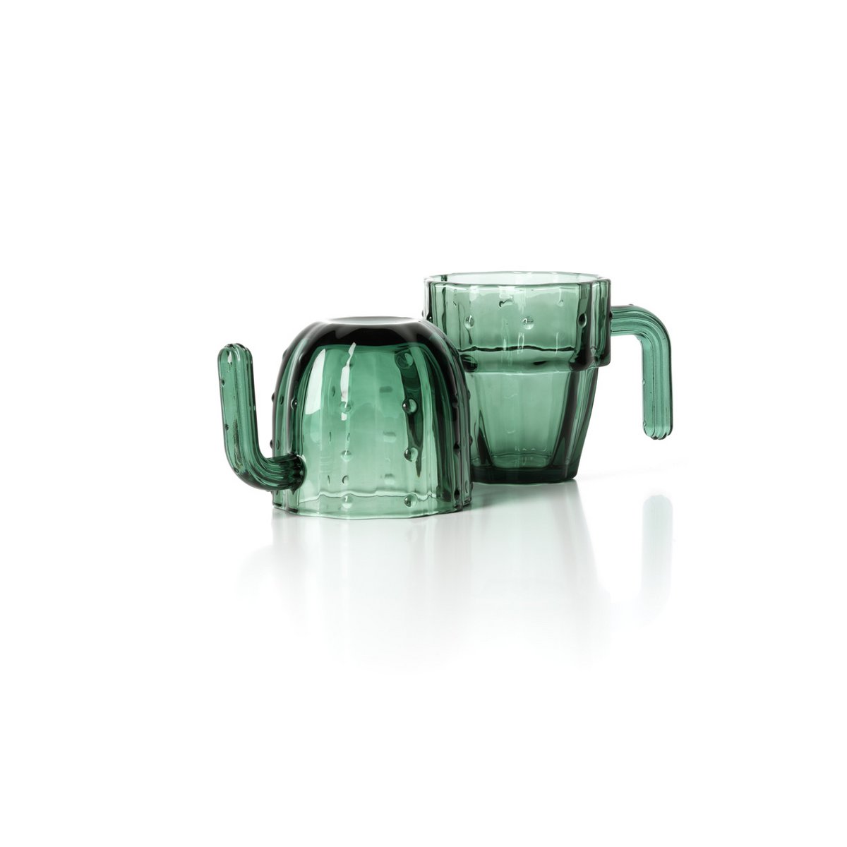 Green Stackable Water Glasses - Cactus Design, Set of 4