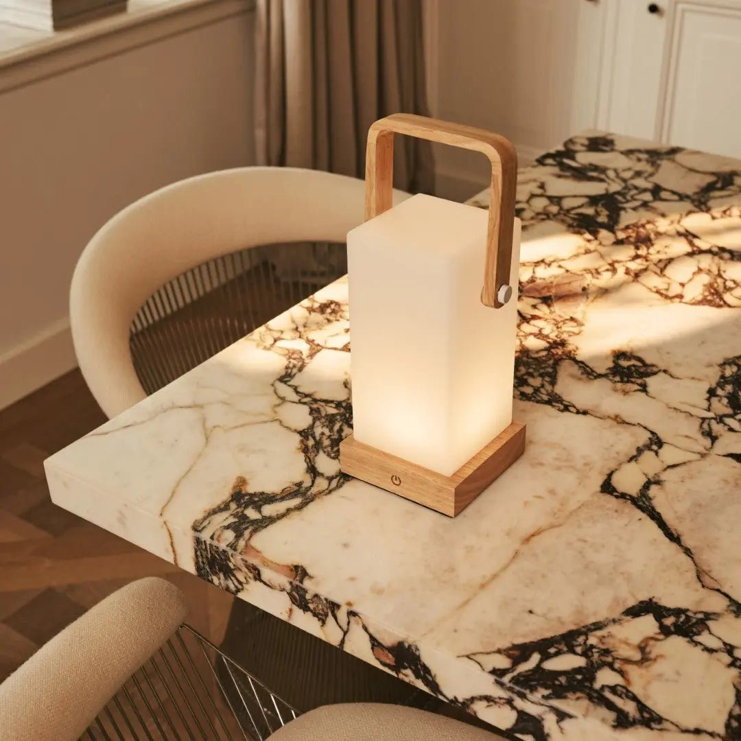Wooden Table Lamp – Light Brown, Cordless & Rechargeable