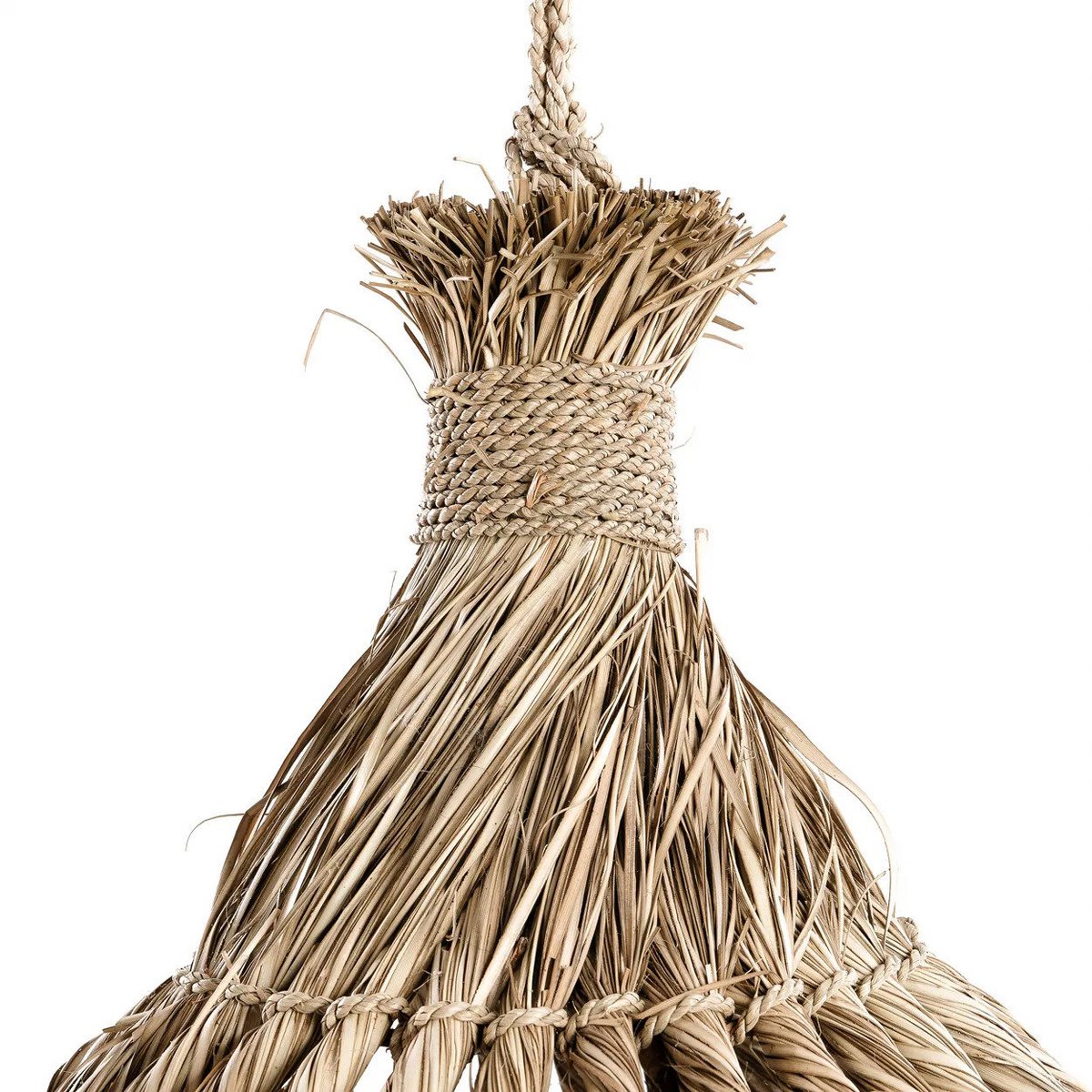 Natural Fiber Pendant Light - Handwoven Mendong Grass Shade - Medium