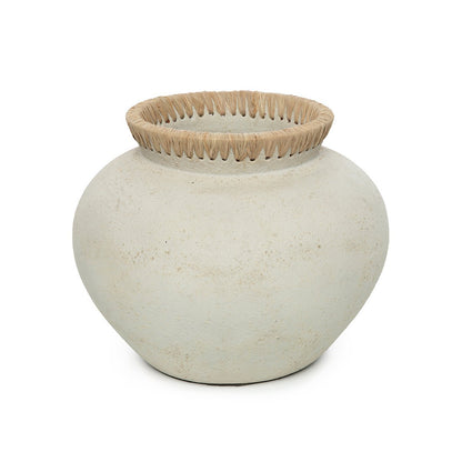 Concrete Vase with Raffia – Natural Stone Finish, Large Size