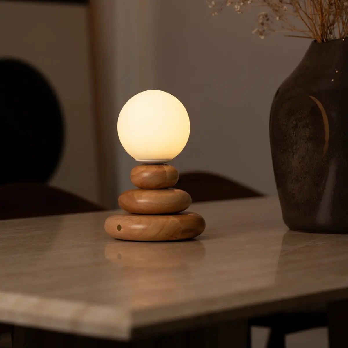Isabella Light Brown Wooden Rechargeable Lamp | Dimmable, Cordless & Warm Light