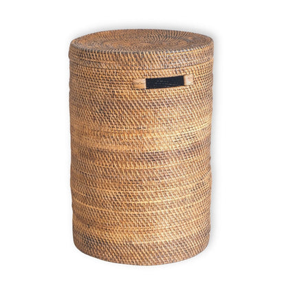 Rattan Laundry Basket with Lid - Boho Woven Storage - Brown