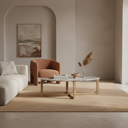 Marble Coffee Table - Oval Fantasy Brown Stone & Mango Wood, 120cm