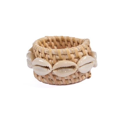 Rattan Napkin Ring - Natural White Shell Coastal Table Decor