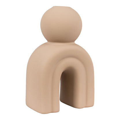 Stoneware Candle Holder - Brown Arched Candelabra - 17 cm