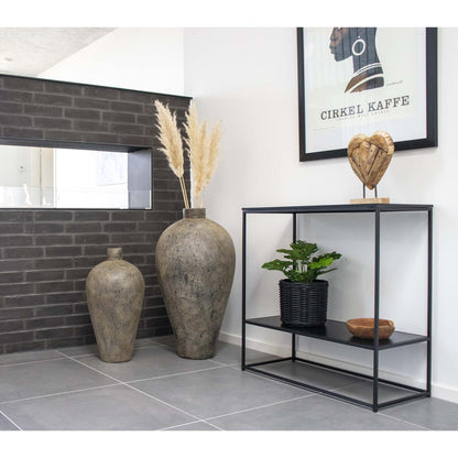 Black Console Table - Modern Design with Open Shelves
