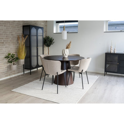 Bouclé Dining Chairs - Beige, Black Legs - Modern Set of 2