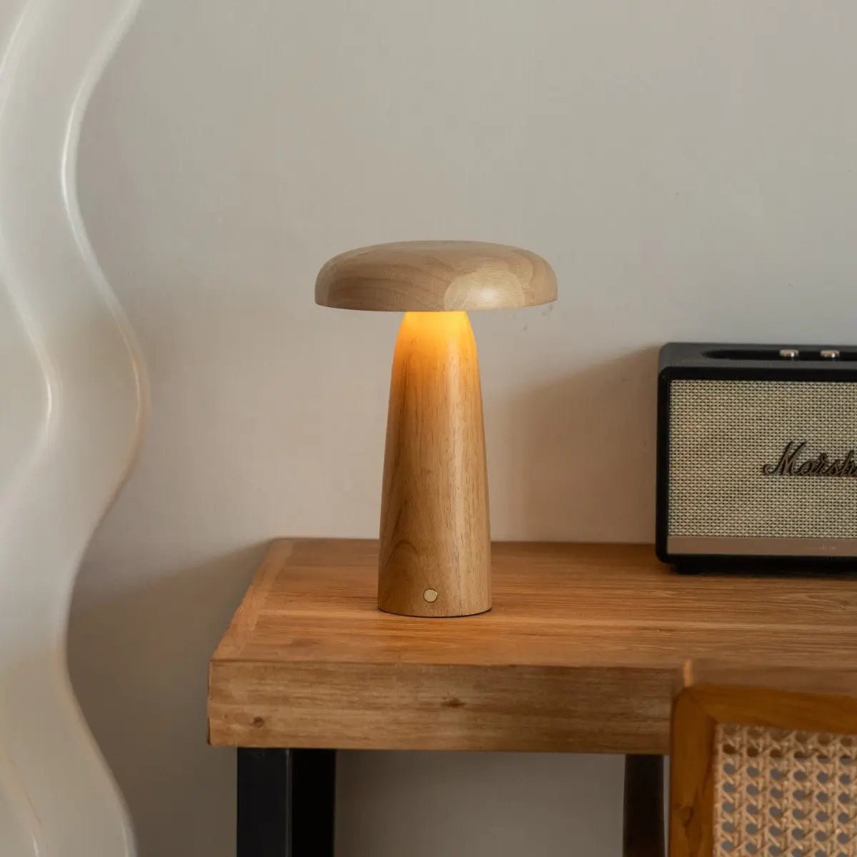 Wooden Table Lamp Light Brown | Cordless Rechargeable Dimmable