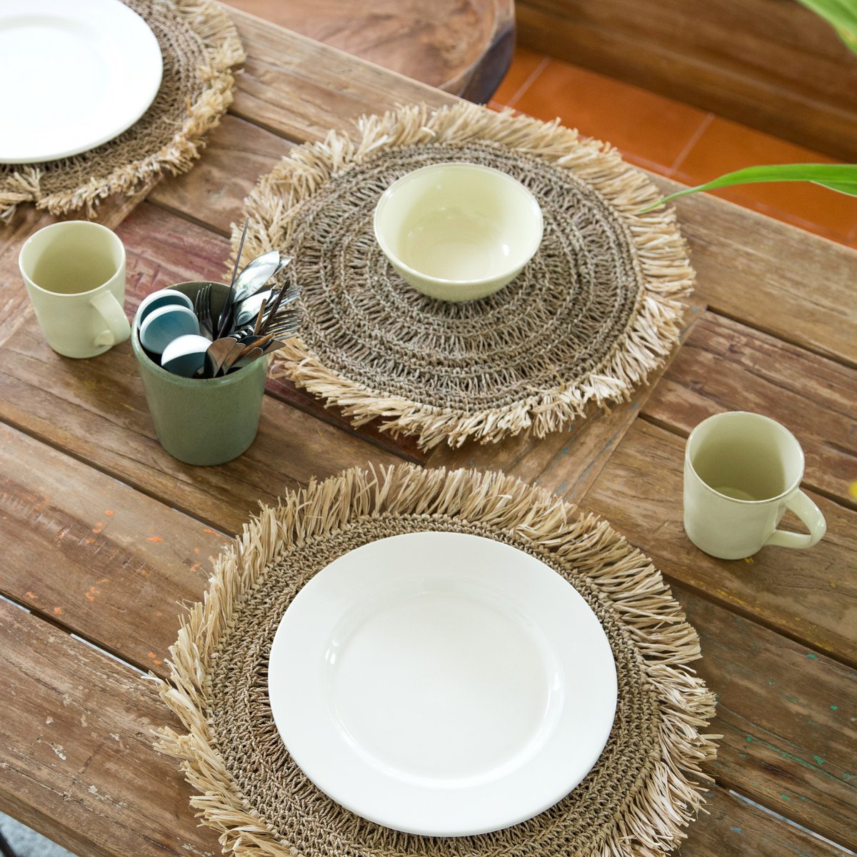 Assiette à salade (2, 4 ou 6 pièces) 45 cm ronde style Boho WAISAI en raphia