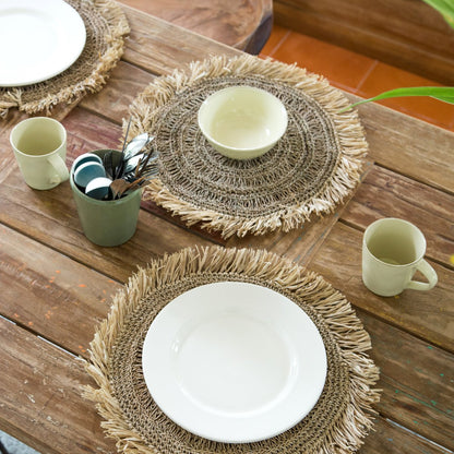 Assiette à salade (2, 4 ou 6 pièces) 45 cm ronde style Boho WAISAI en raphia