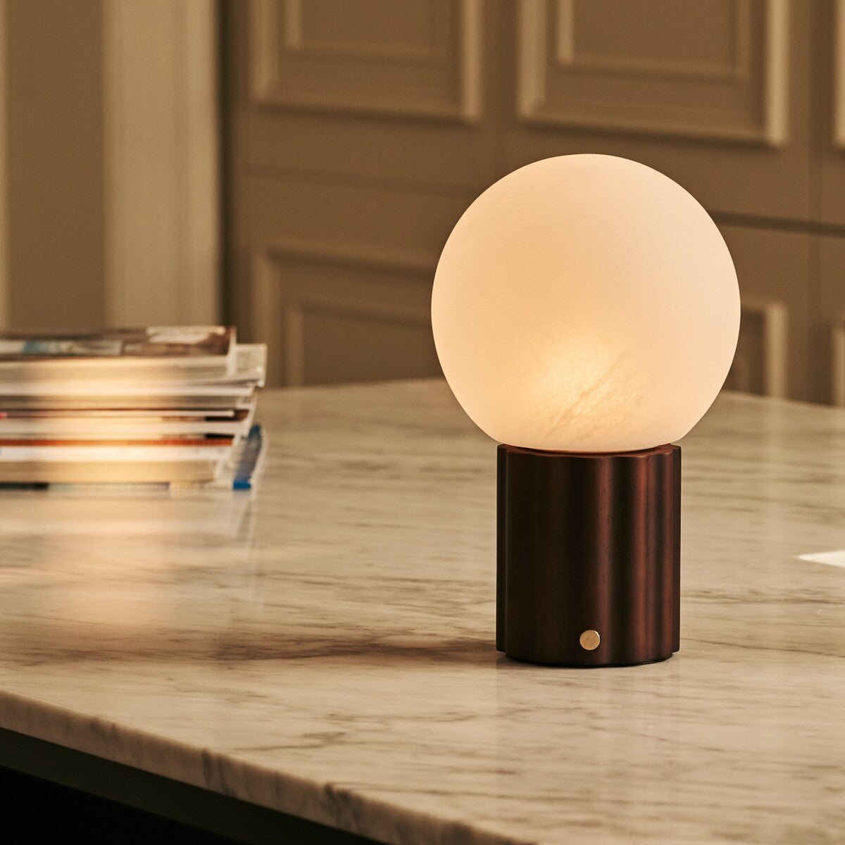 Wood Rechargeable Table Lamp - Dark Brown Cordless Lamp with 3 Light Colors