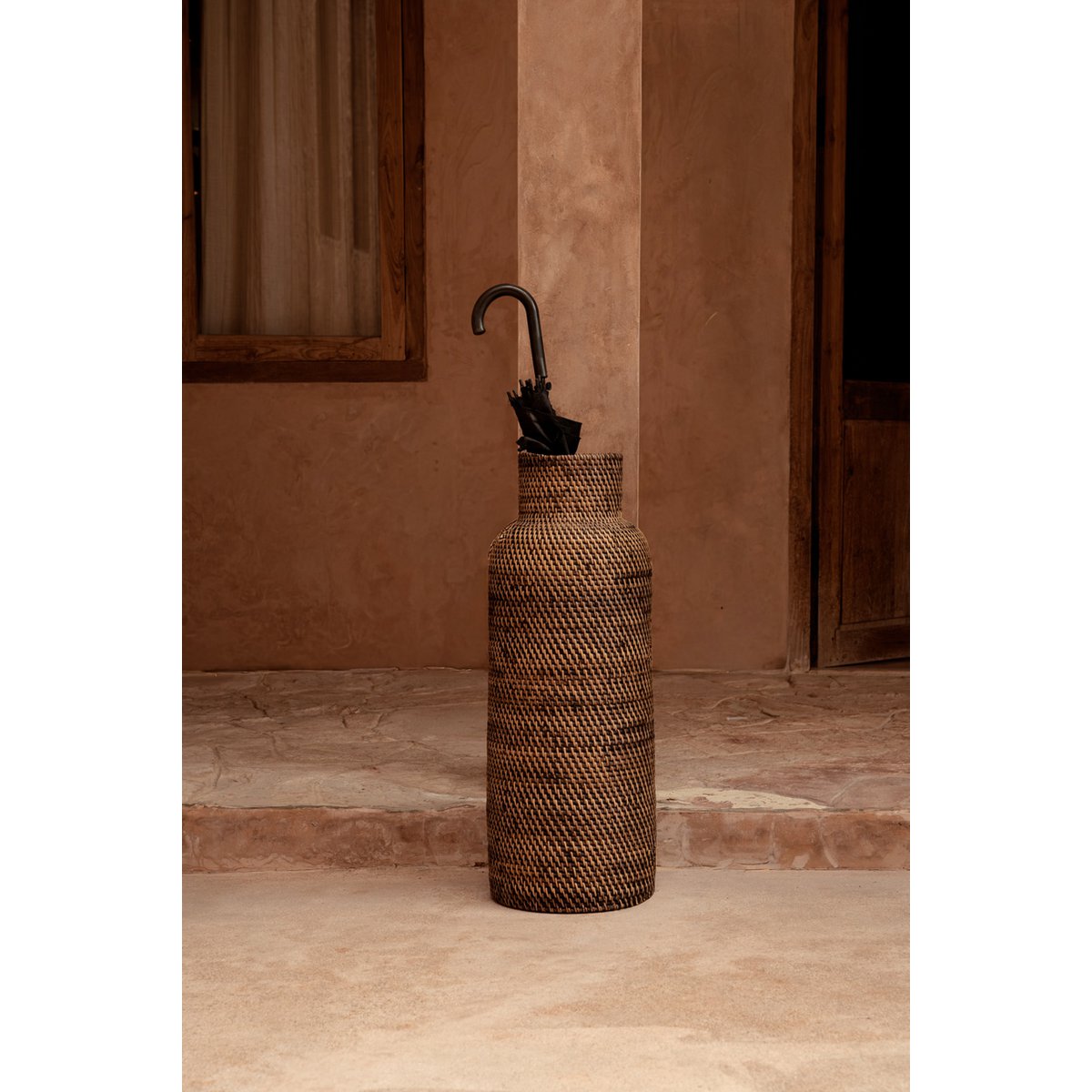 Rattan Umbrella Basket Colonial Style - Natural Brown