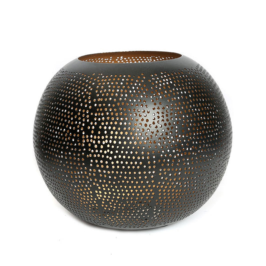 Brass Tea Light Holder - Pierced Ball Design - Black Gold - XL