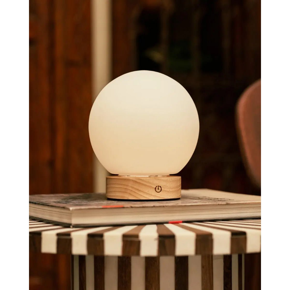 Flore Light Brown Wooden Lamp | Rechargeable, Dimmable & Cordless Lighting