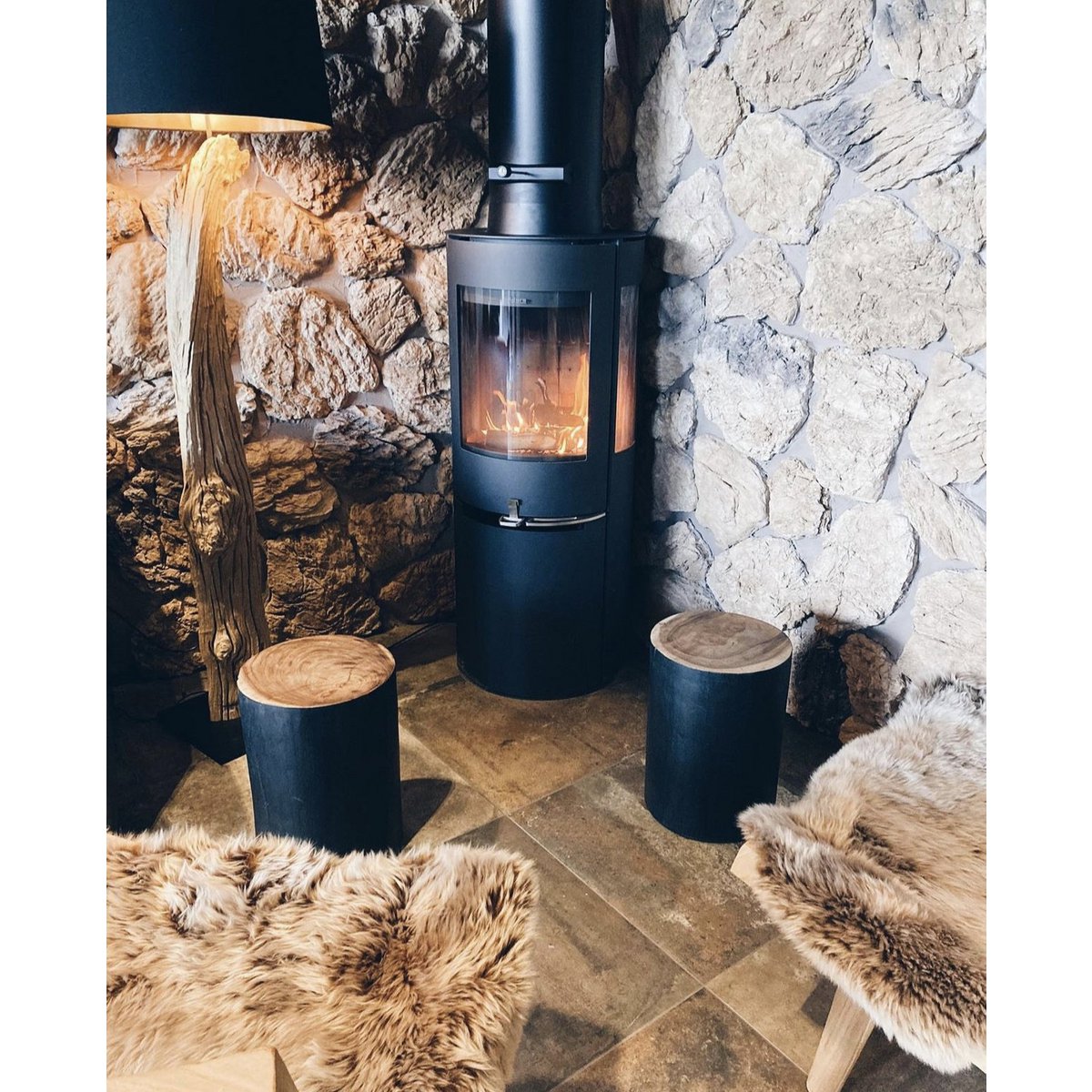 Suar Wood Stool - Natural Black Accent Stool for Living Room